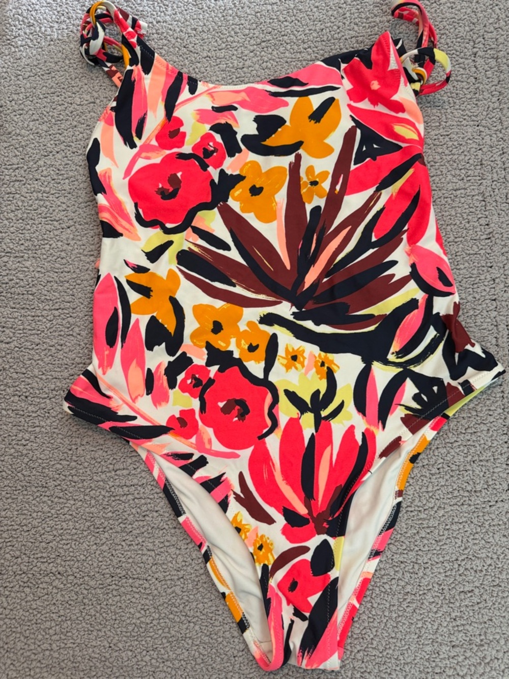 aerie Floral One-Piece Swimsuit in White, Pink, Yellow, Black, Brown